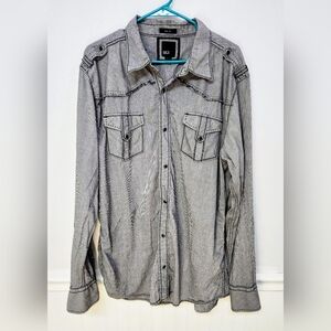 BKE Men’s XXL Slim Fit Pearl Snap Long Sleeve Gray Pin Stipe Western Shirt